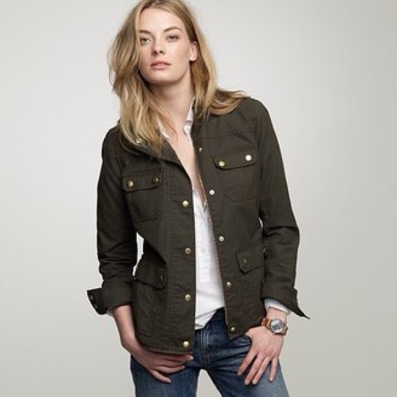 J. Crew Jackets & Blazers - J. Crew Resin Coated Field Utility Jacket Olive with Brass Buttons Women’s SM